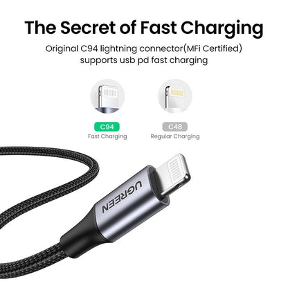 UGREEN 60761 USB-C to iPhone 8-pin Fast-Charging Cable 2M | Auzzi Store