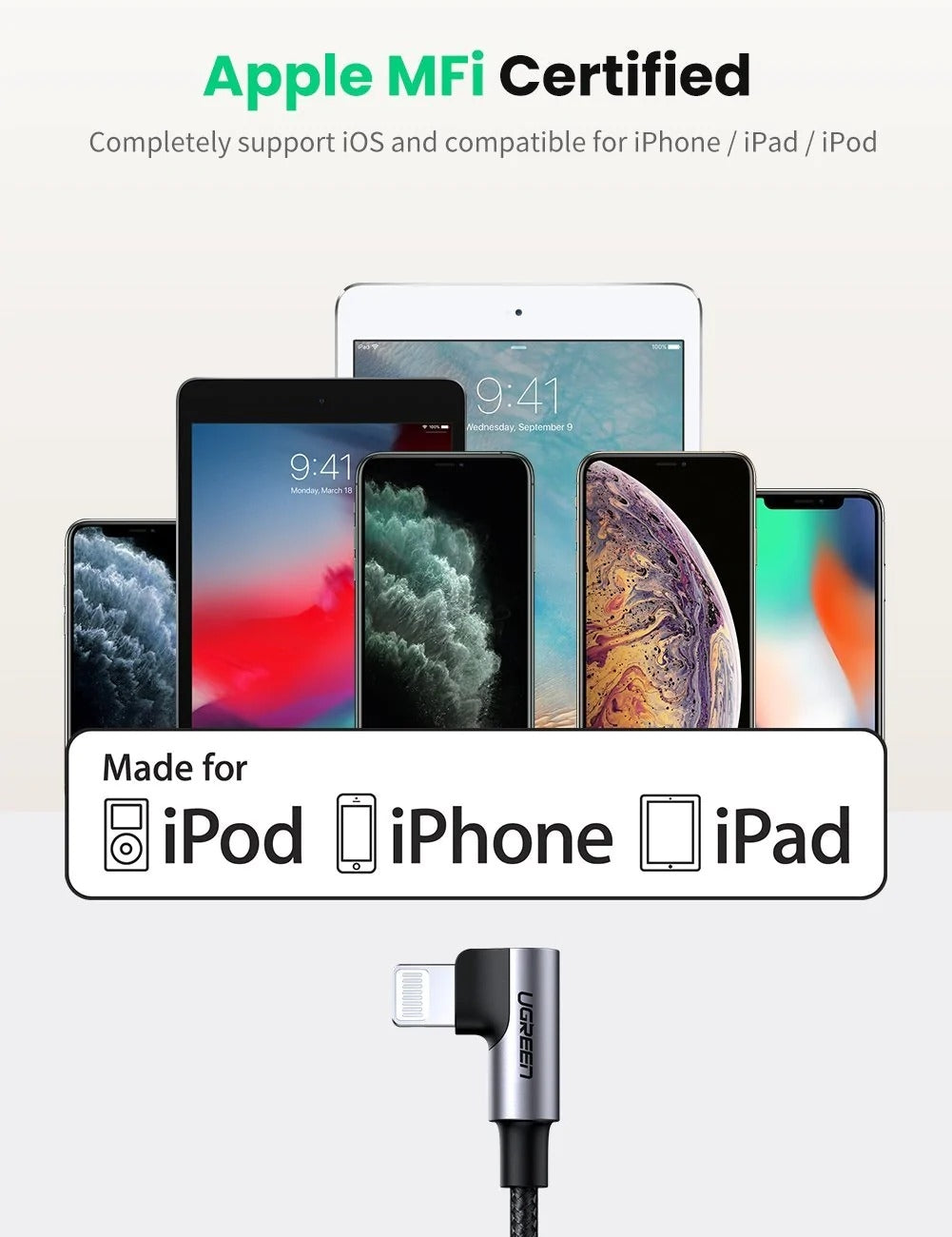 UGREEN 60763 90 Degree USB-C to iPhone 8-pin Cable 1M | Auzzi Store
