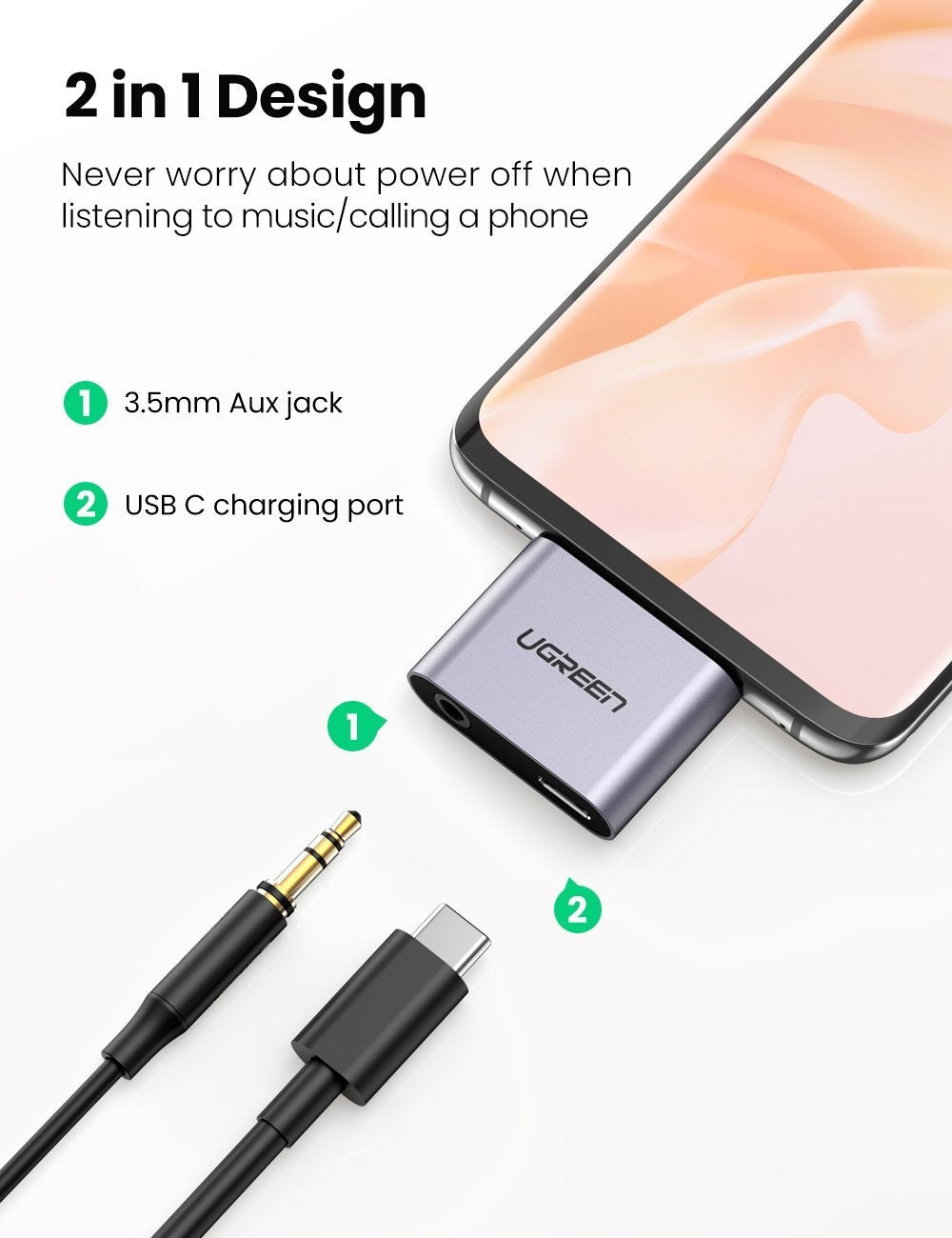 UGREEN 70312 2-in-1 USB C to C and 3.5mm Adapter | Auzzi Store
