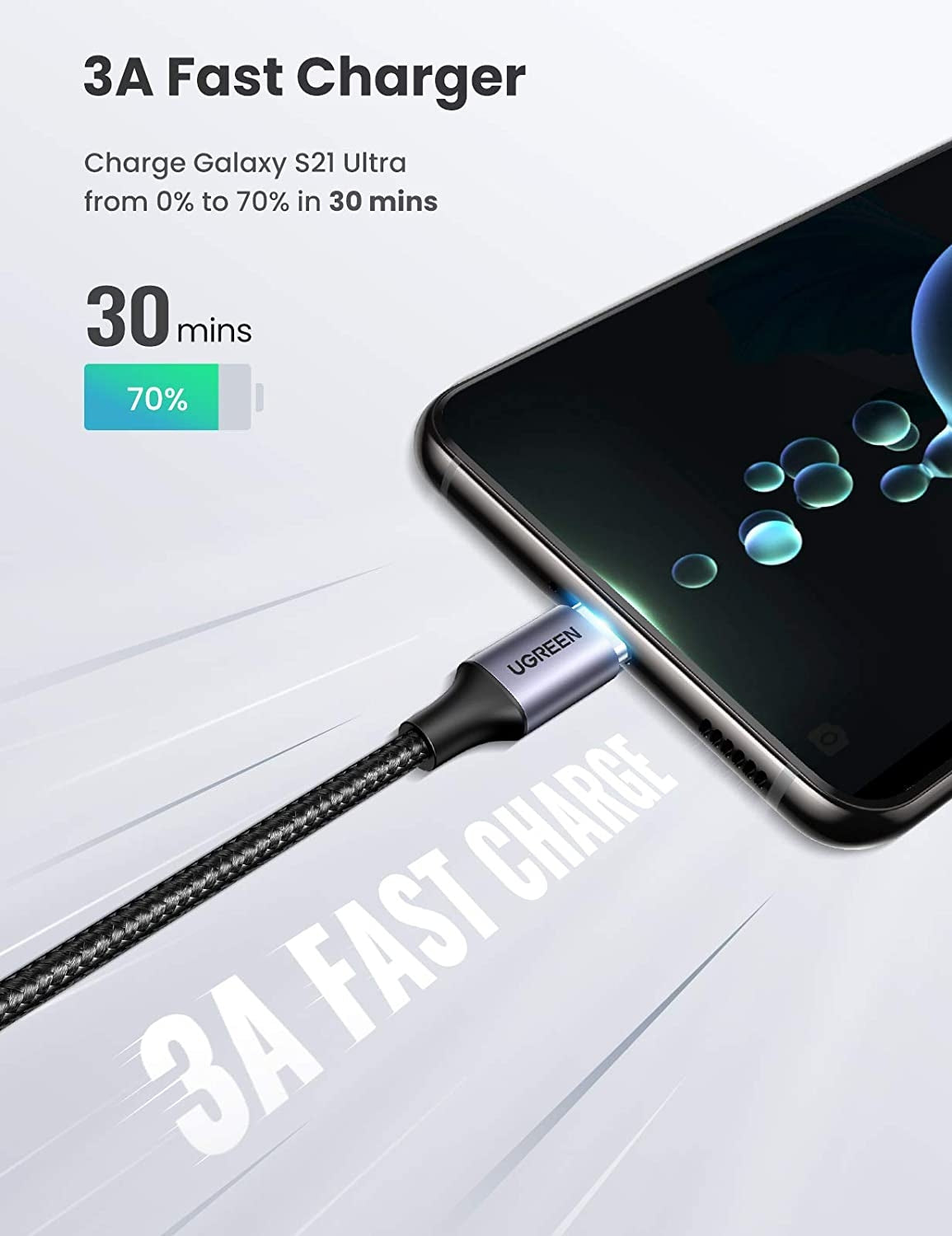 UGREEN 80714 USB-C 2.0 to Angle USB-C Cable Black 3M | Auzzi Store