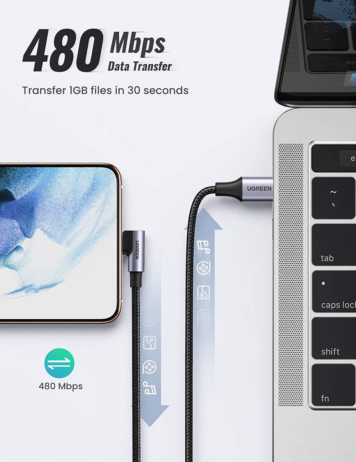 UGREEN 80714 USB-C 2.0 to Angle USB-C Cable Black 3M | Auzzi Store
