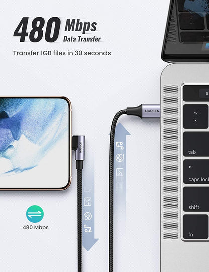 UGREEN 80714 USB-C 2.0 to Angle USB-C Cable Black 3M | Auzzi Store