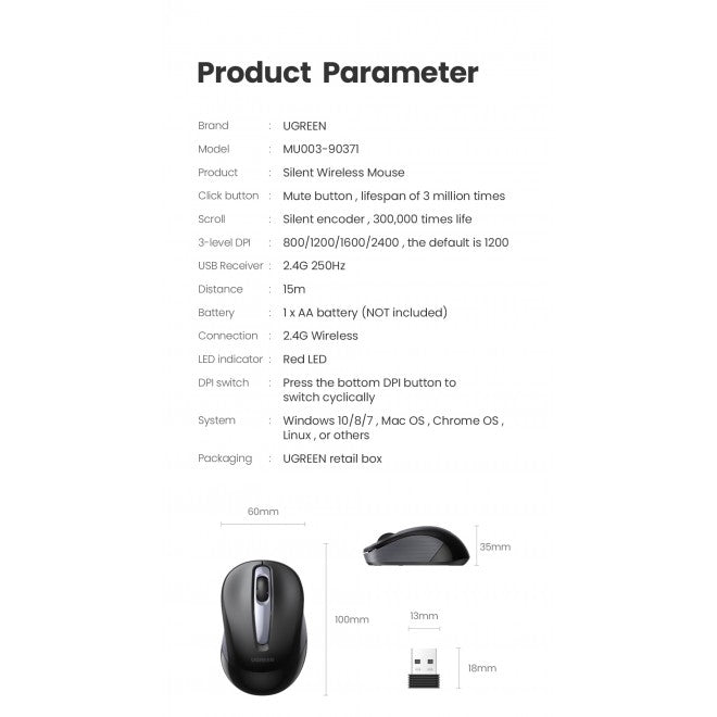 UGREEN 90371 Mini Portable Wireless Mouse | Auzzi Store