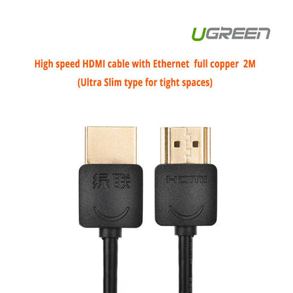UGREEN High speed with Ethernet full copper Ultra Slim HDMI cable 2M (11199) | Auzzi Store
