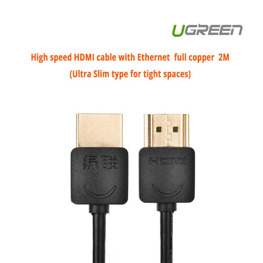 UGREEN High speed with Ethernet full copper Ultra Slim HDMI cable 2M (11199) | Auzzi Store