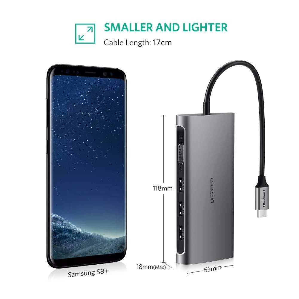 UGREEN Type C 8 in 1 Multifultion adaptor VGA/RJ45/USB3.0 x 3/SD/TF/TypeC PD Protocal (50539) | Auzzi Store