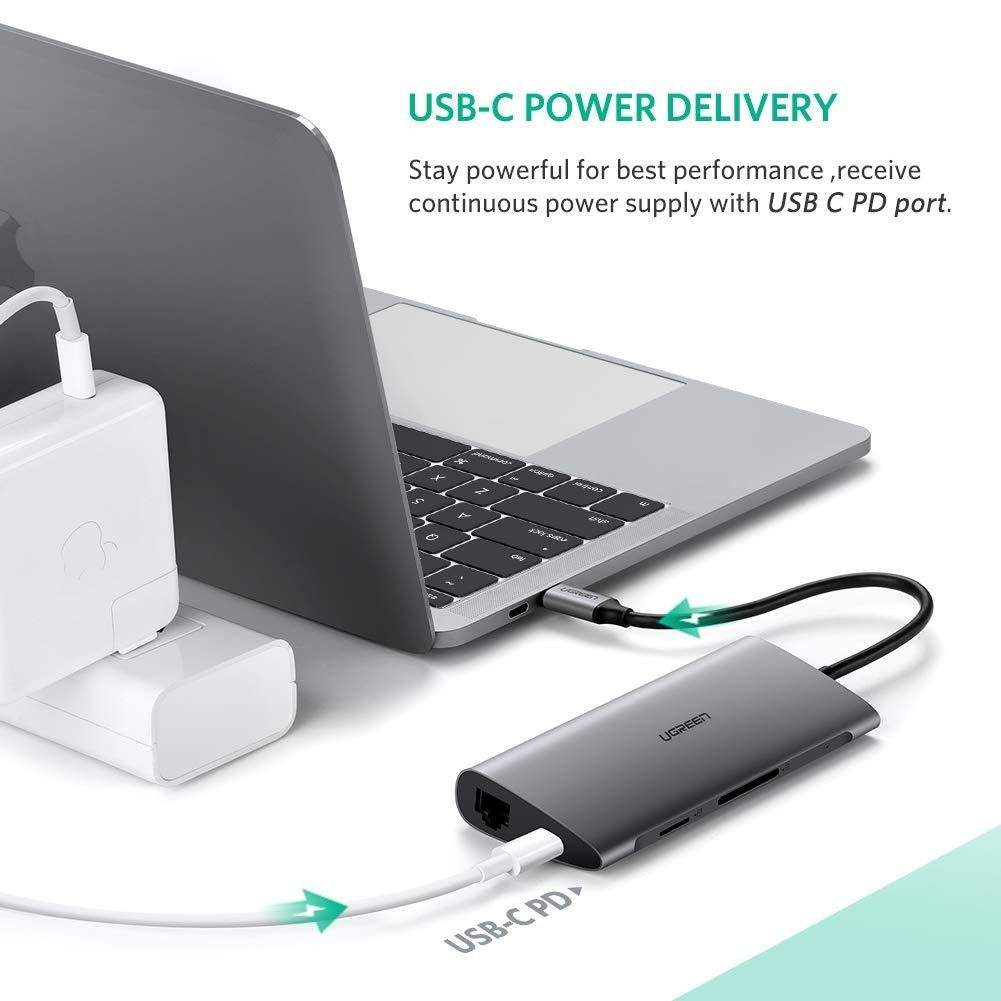 UGREEN Type C 8 in 1 Multifultion adaptor VGA/RJ45/USB3.0 x 3/SD/TF/TypeC PD Protocal (50539) | Auzzi Store