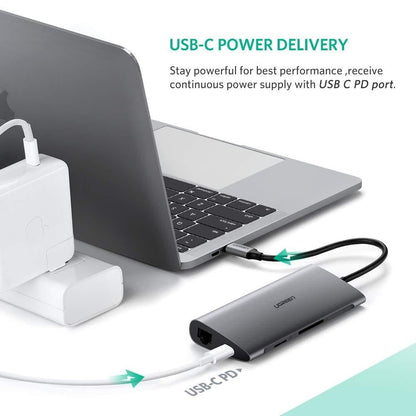 UGREEN Type C 8 in 1 Multifultion adaptor VGA/RJ45/USB3.0 x 3/SD/TF/TypeC PD Protocal (50539) | Auzzi Store