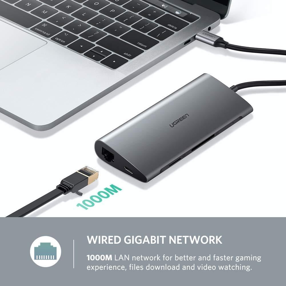 UGREEN Type C 8 in 1 Multifultion adaptor VGA/RJ45/USB3.0 x 3/SD/TF/TypeC PD Protocal (50539) | Auzzi Store