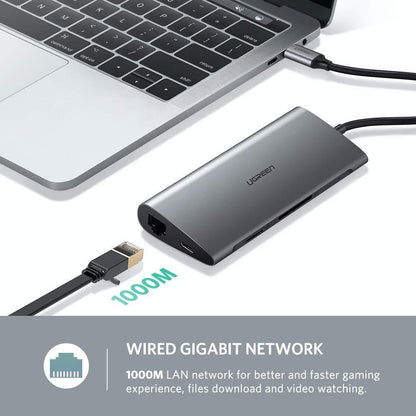UGREEN Type C 8 in 1 Multifultion adaptor VGA/RJ45/USB3.0 x 3/SD/TF/TypeC PD Protocal (50539) | Auzzi Store