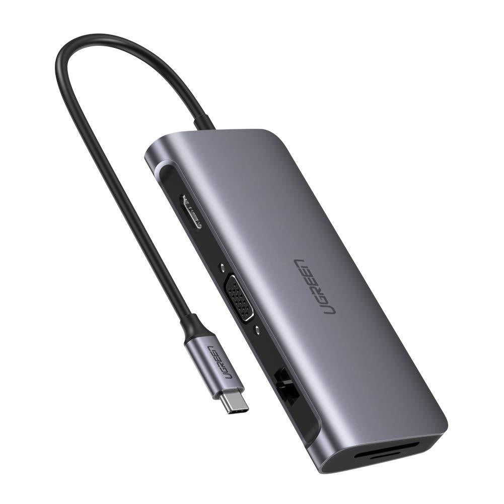 UGREEN Type C 9 in 1 Multifunction Adapter- HDMI/ VGA/Gigabit/TypeC/USB3.0 x 3/SD/TF (40873) | Auzzi Store