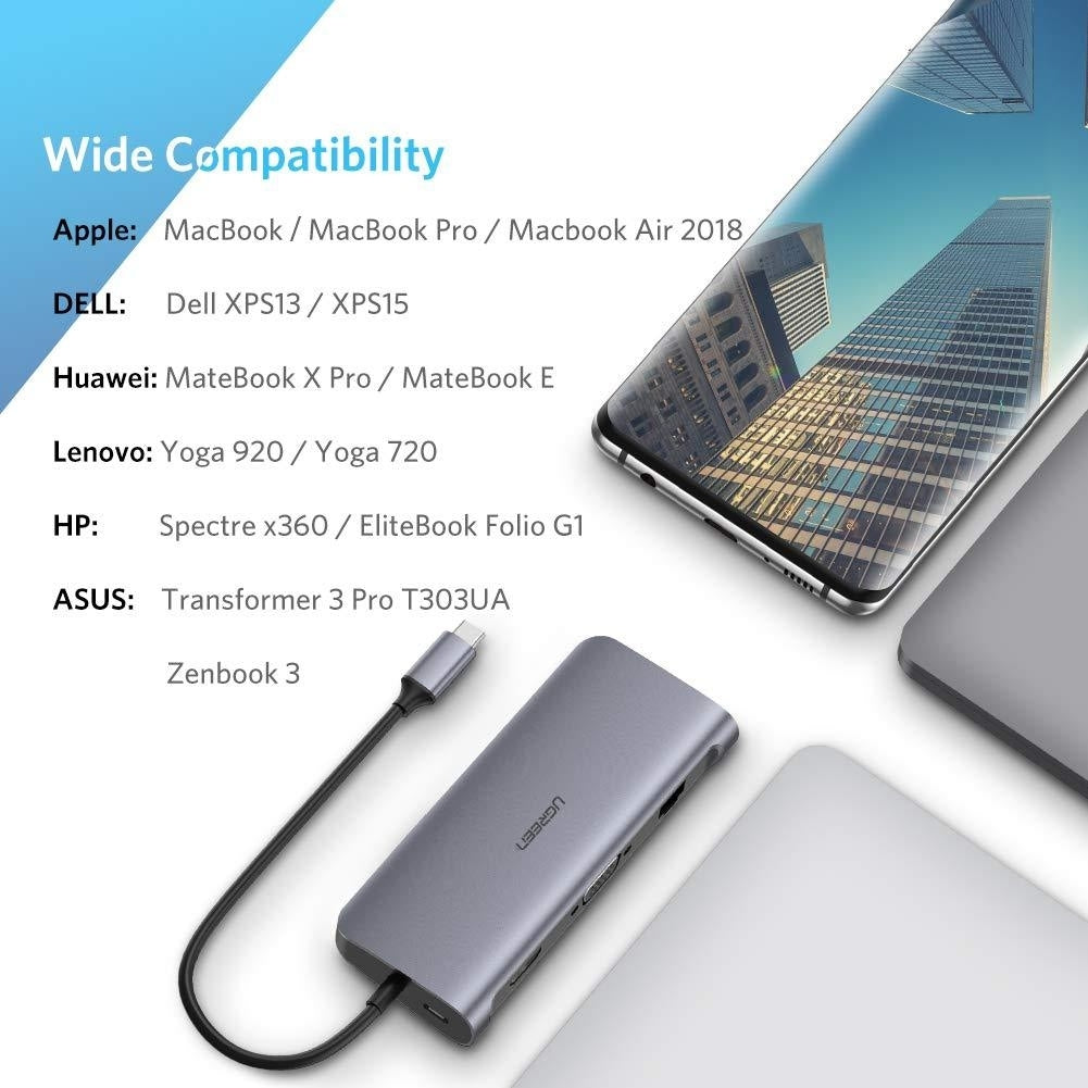 UGREEN Type C 9 in 1 Multifunction Adapter- HDMI/ VGA/Gigabit/TypeC/USB3.0 x 3/SD/TF (40873) | Auzzi Store