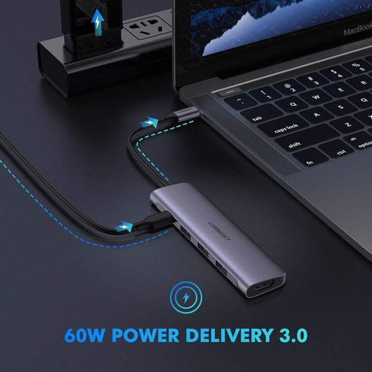 UGREEN TypeC 5 in 1 Adaptor - HDMI + USB 3.0*3 + TypeC PD Power Converter (50209) | Auzzi Store