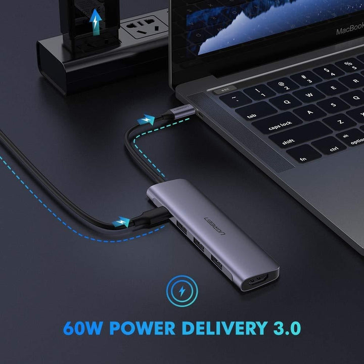 UGREEN TypeC 5 in 1 Adaptor - HDMI + USB 3.0*3 + TypeC PD Power Converter (50209) | Auzzi Store