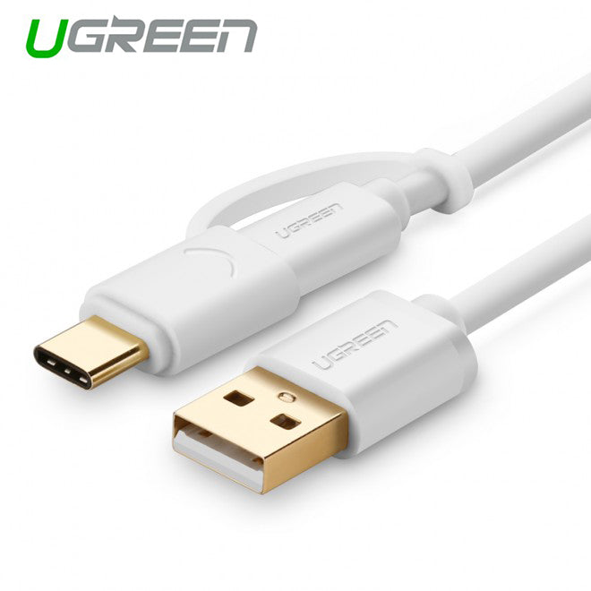 UGREEN USB 2.0 to type C + micro USB cable - White 1M (30171) | Auzzi Store