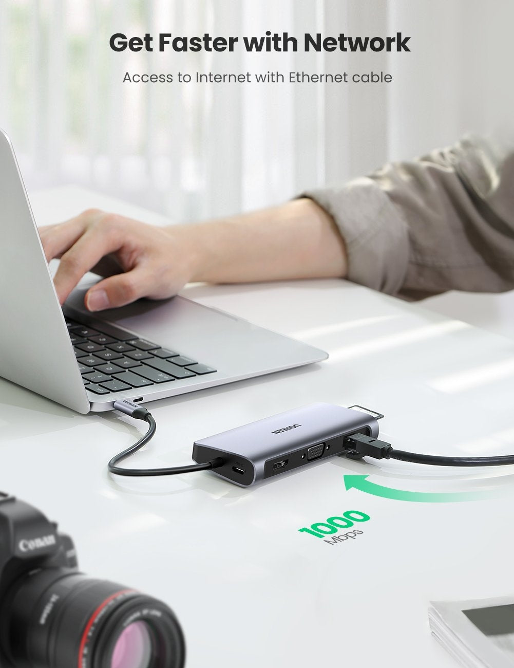 UGREEN USB-C To 3*USB 3.0 A+HDMI+VGA+RJ45 Gigabit+SD/TF+AUX3.5mm+PD Converter Gray with PD 80133 | Auzzi Store