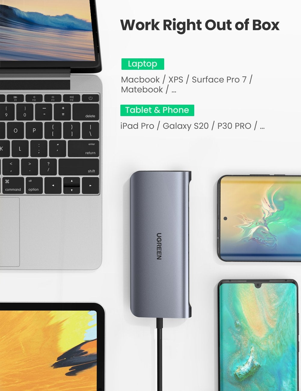 UGREEN USB-C To 3*USB 3.0 A+HDMI+VGA+RJ45 Gigabit+SD/TF+AUX3.5mm+PD Converter Gray with PD 80133 | Auzzi Store