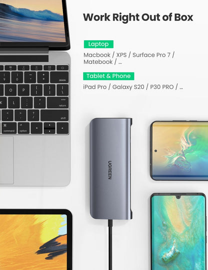 UGREEN USB-C To 3*USB 3.0 A+HDMI+VGA+RJ45 Gigabit+SD/TF+AUX3.5mm+PD Converter Gray with PD 80133 | Auzzi Store