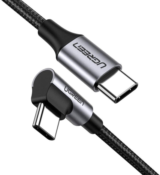 UGREEN USB-C to Angled USB2.0-C Round Cable M/M Aluminum Shell Nickel Plating 1m (Gray Black) 50123 | Auzzi Store