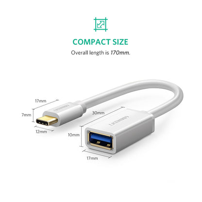 UGREEN USB Type-C Male to USB 3.0 Type A Female OTG Cable - White 15CM (30702) | Auzzi Store