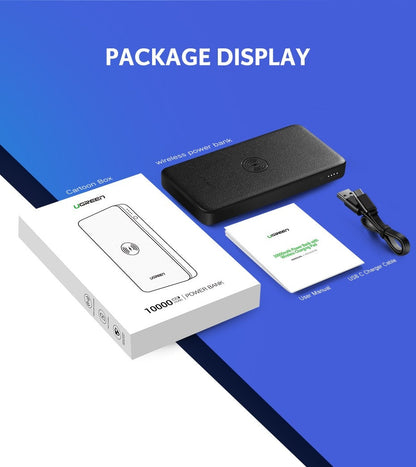 UGreen 10000mAh  Power bank  with 10W QI Wireless Charging Pad - Black 50578 | Auzzi Store