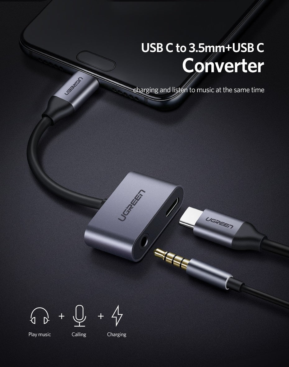 UGreen TypeC to 3.5mm Audio + TypeC Female Adapter Aluminium 50596 | Auzzi Store
