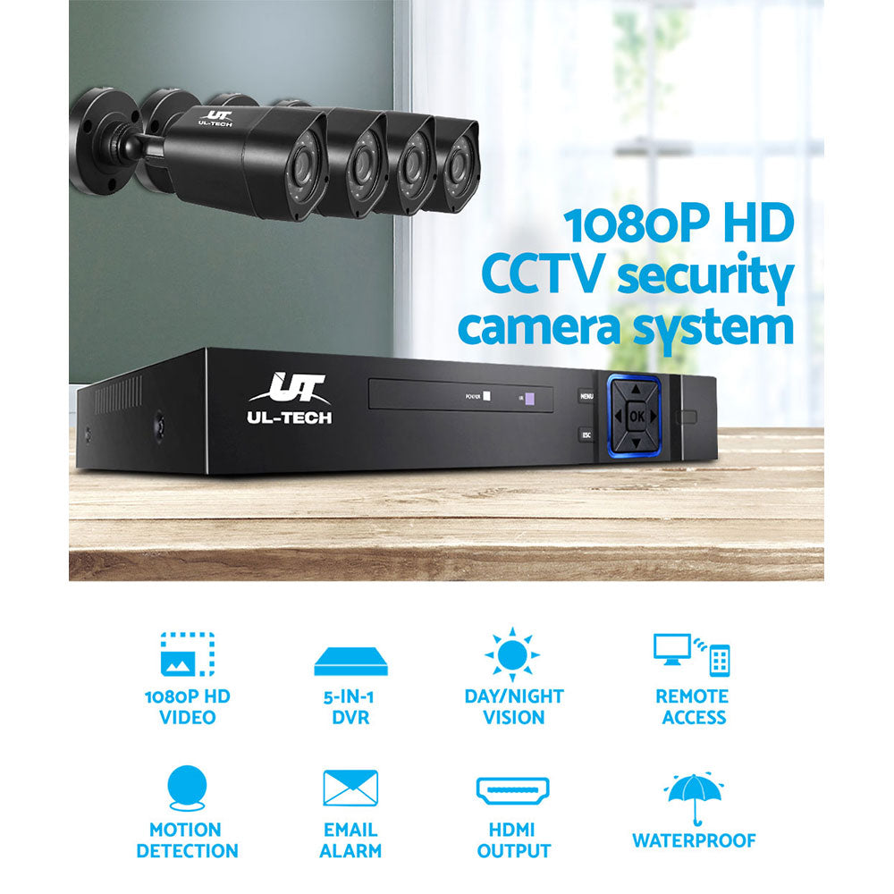 UL-TECH 4CH 5 IN 1 DVR CCTV Security System Video Recorder 4 Cameras 1080P HDMI Black | Auzzi Store