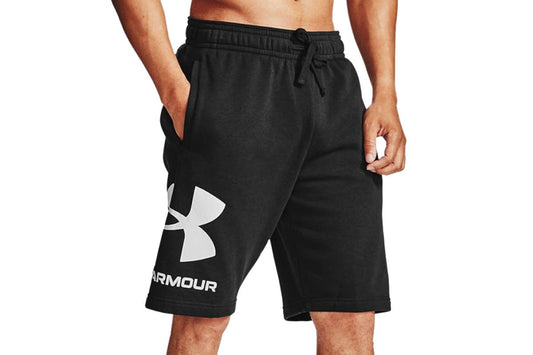 Under Armour Men's Rival Fleece Big Logo Shorts (Black/Onyx White, Size XL)