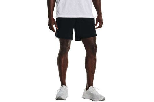 Under Armour Men's Launch 7" Shorts (Black/White/Reflective, Size 2XL)