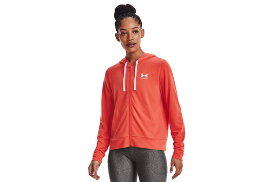 Under Armour Women's Rival Terry Full Zip Hoodie (Vermillion/White, Size XS)