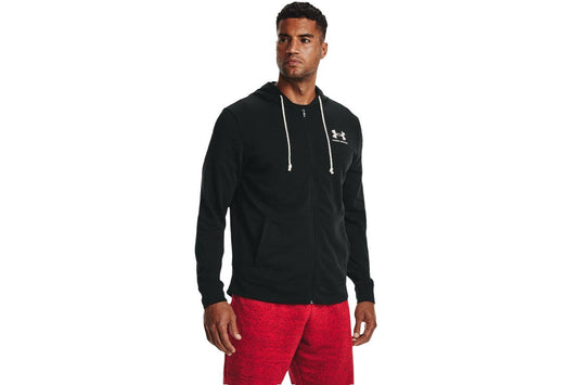 Under Armour Men's Rival Terry Left Chest Full Zip Hoodie (Black/Onyx White, Size XL)