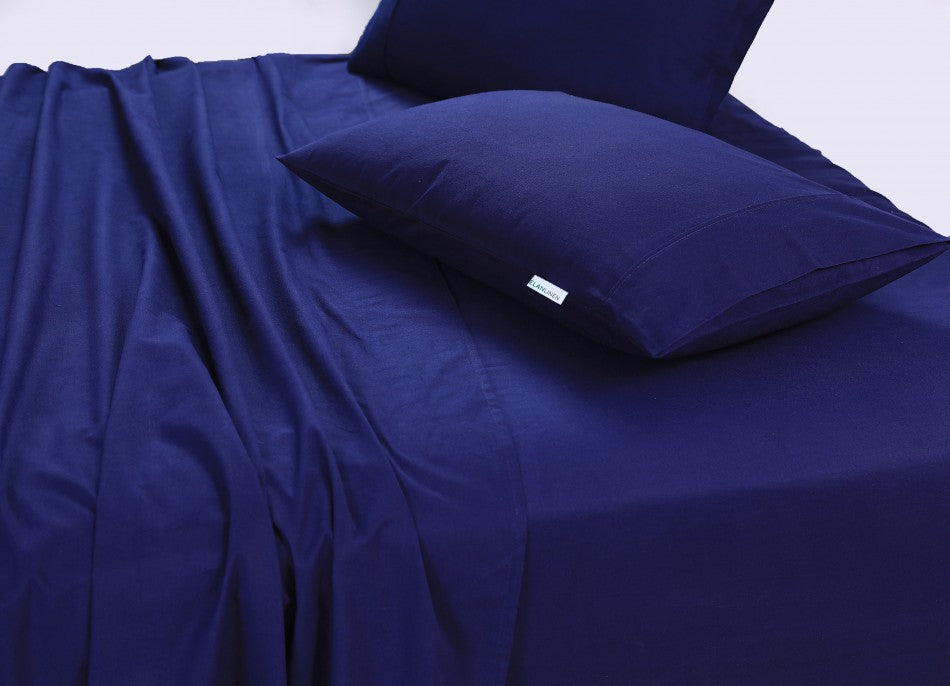 Elan Linen 100% Egyptian Cotton Vintage Washed 500TC Navy Blue Queen Bed Sheets Set