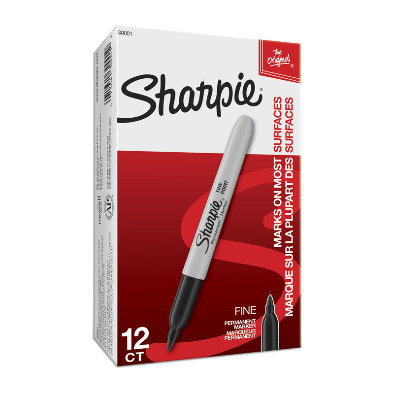 SHARPIE Permanent Marker Fine Point Black Box of 12