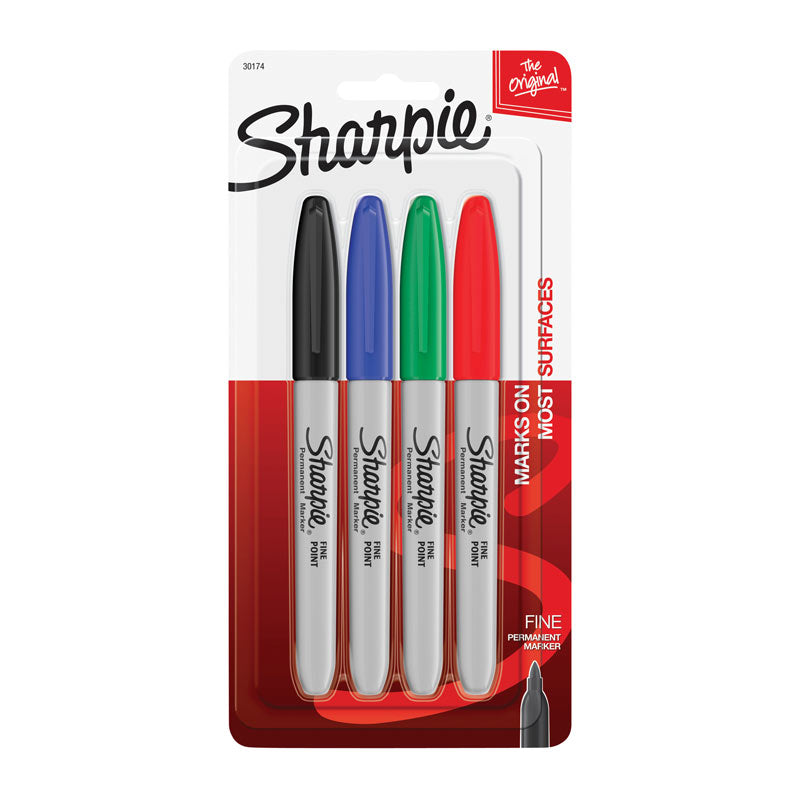 SHARPIE Permanent Marker Fine Point Tip Assorted Pack of 4 Box of 6