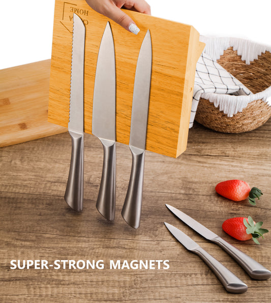 Natural Bamboo Magnetic Knife Block Holder with Strong Magnets for Home Kitchen Storage & Organisation – view 2