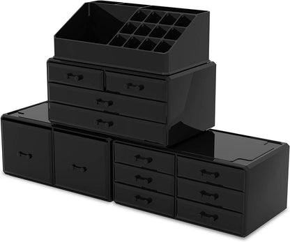 Makeup Cosmetic Organizer Storage with 12 Drawers Display Boxes (Black)