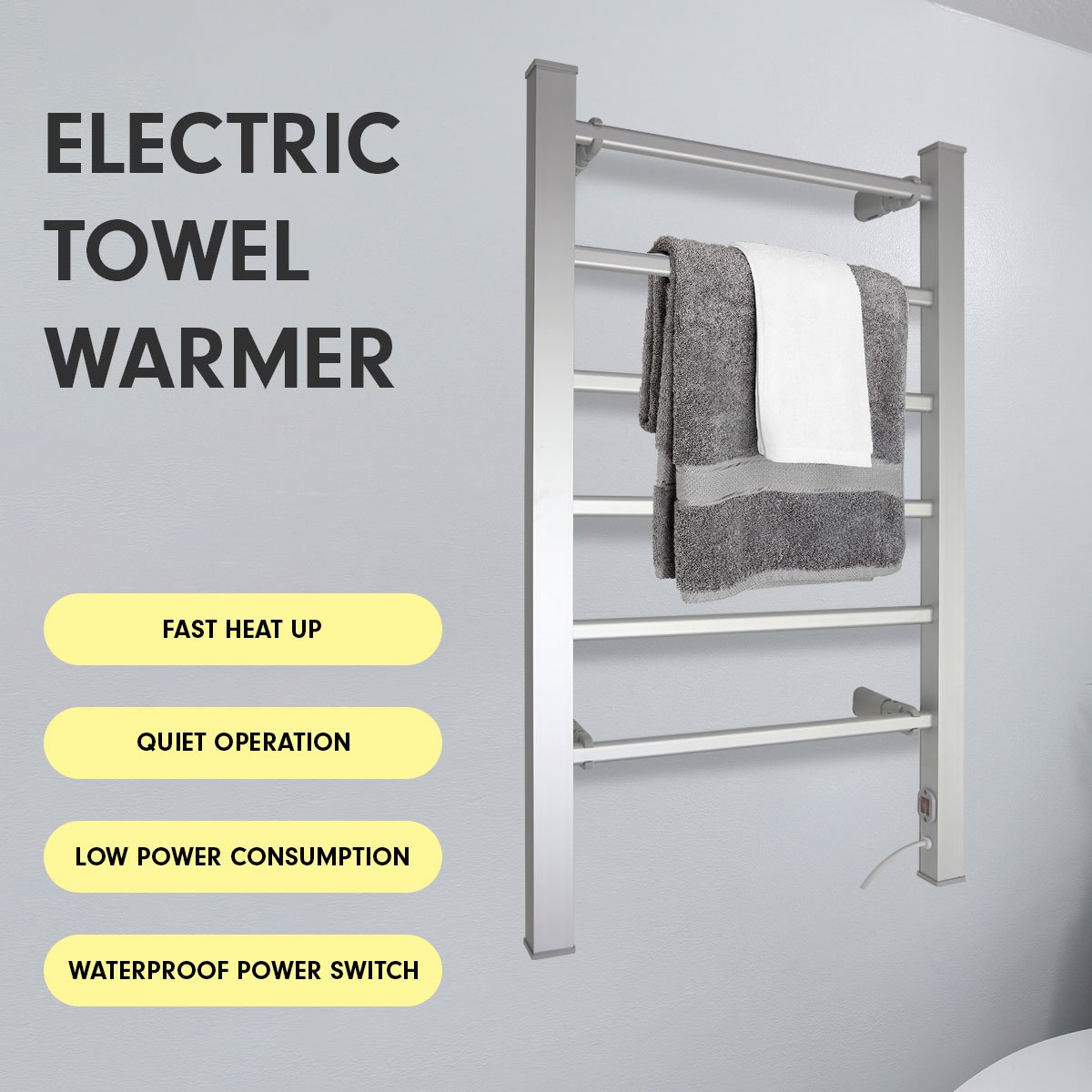 Pronti Heated Towel Rack Electric Bathroom Towel Rails Warmer 100w - Silver