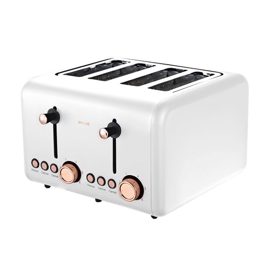 Pronti 4 Slice Toaster Rose Trim Collection - White - Auzzistore