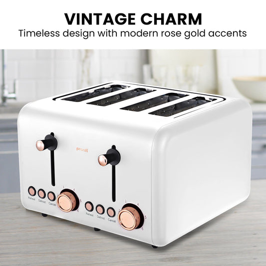 Pronti 4 Slice Toaster Rose Trim Collection - White – view 2 - Auzzistore