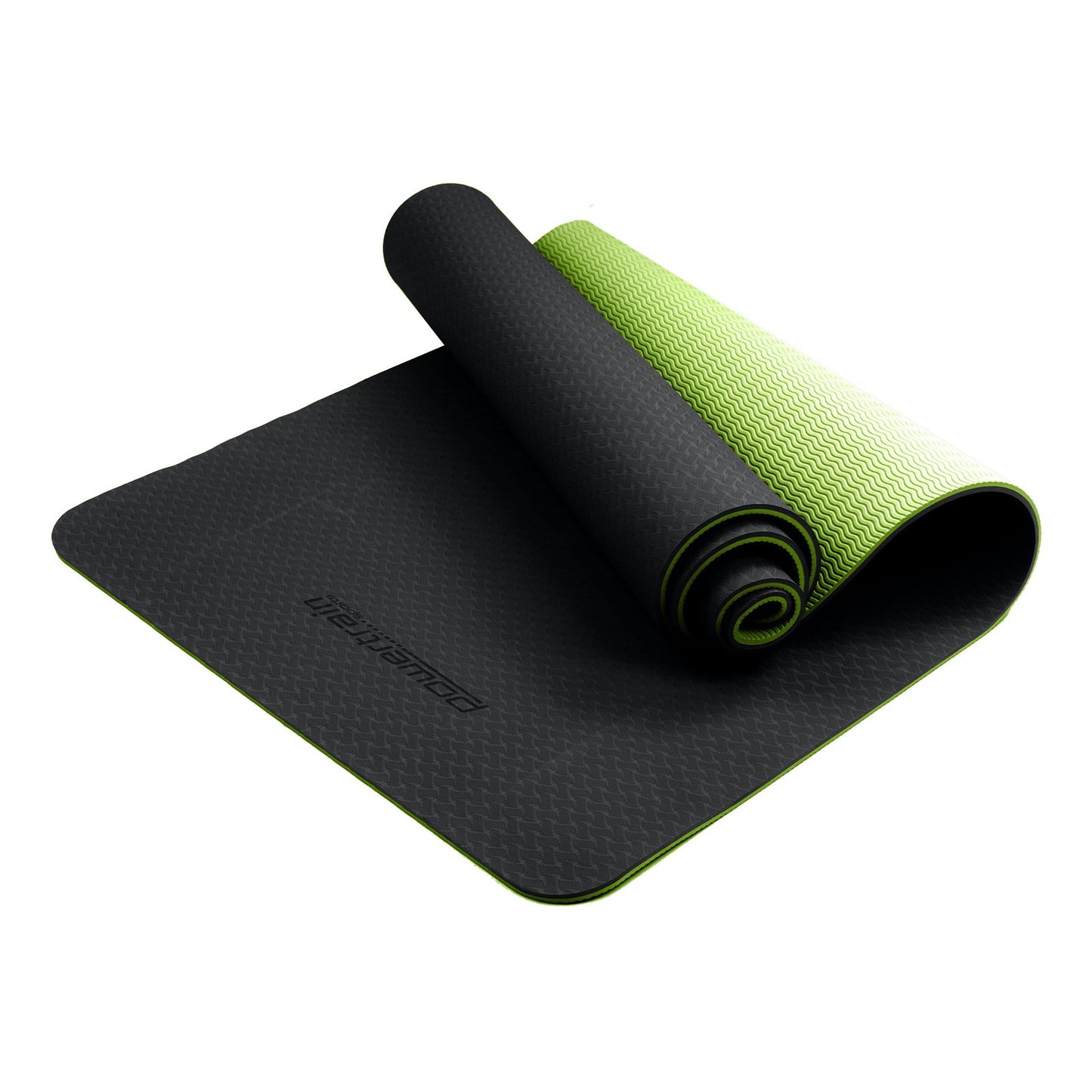 Powertrain Eco-Friendly Dual Layer 8mm Yoga Mat | Black Green | Non-Slip Surface and Carry Strap for Ultimate Comfort and Portability