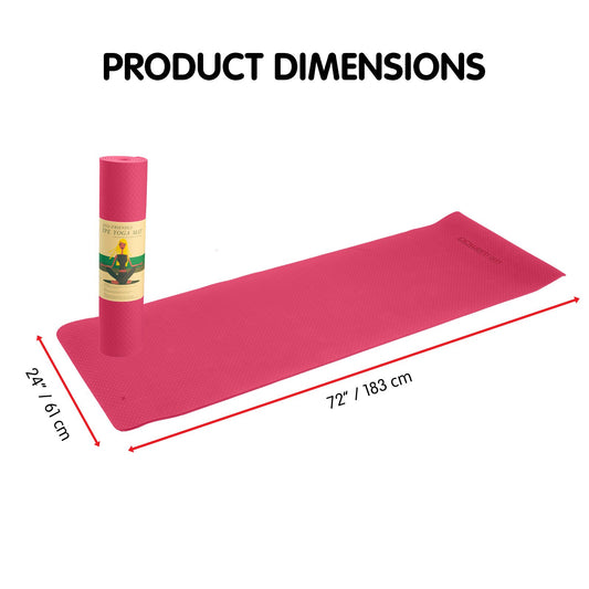 Powertrain Eco-friendly Dual Layer 6mm Yoga Mat | Pink | Non-slip Surface And Carry Strap For Ultimate Comfort And Portability – view 2