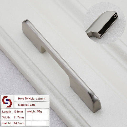 Zinc Kitchen Cabinet Handles Drawer Bar Handle Pull brushed silver color hole to hole size 128mm - Auzzistore