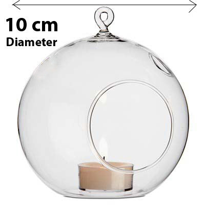 4 x Hanging Clear Glass Ball Tealight Candle Holder - 10cm Diameter / High - Wedding Globe Decoration Terrarium Succulent Plant Mini Garden Holder Decor Craft Gift – view 2 - Auzzistore