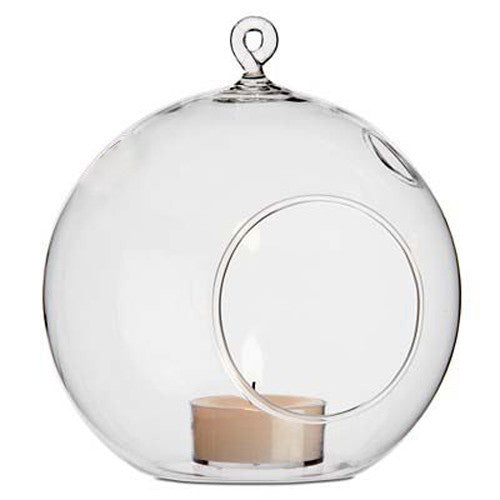 4 x Hanging Clear Glass Ball Tealight Candle Holder - 8cm Diameter / High - Wedding Globe Decoration Terrarium Succulent Plant Mini Garden Holder Decor Craft Gift - Auzzistore
