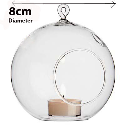4 x Hanging Clear Glass Ball Tealight Candle Holder - 8cm Diameter / High - Wedding Globe Decoration Terrarium Succulent Plant Mini Garden Holder Decor Craft Gift – view 2 - Auzzistore