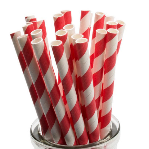 50 Pack Red White Drinking Straws Biodegradable Eco Paper Birthday Party Event Bistro Bar Cafe Take Away - Auzzistore