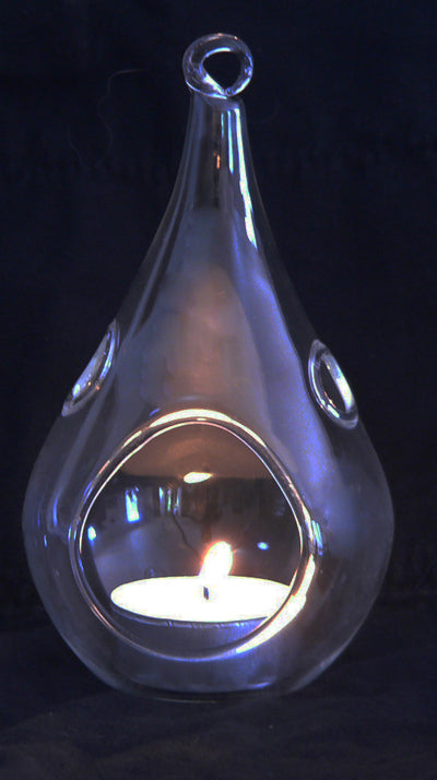 4 Pack of Hanging Clear Glass Tealight Candle Holder Tear Drop Pear Hour Glass Shape - 20cm High Terrarium Plant Mini Garden Holder Decoration Craft Gift