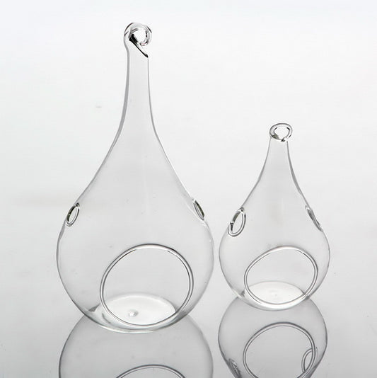4 Pack of Hanging Clear Glass Tealight Candle Holder Tear Drop Pear Shape - 12cm High - Terrarium Plant Mini Garden Holder Decor - Auzzistore