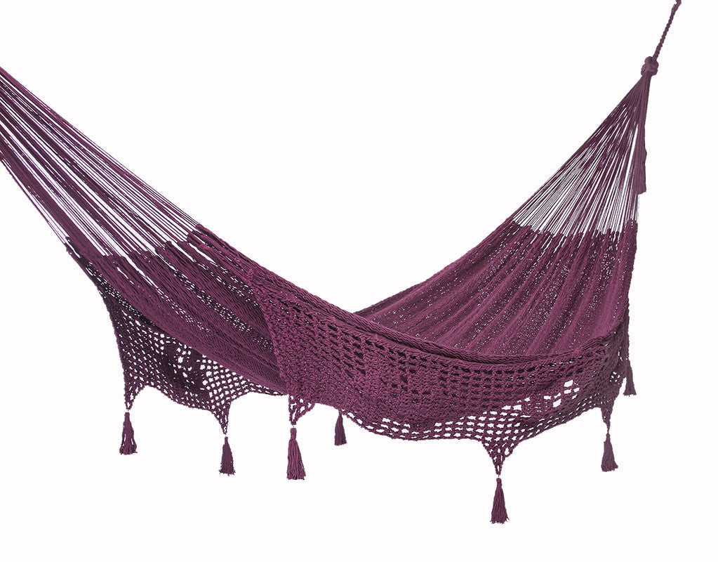 Mayan Legacy King Size Deluxe Outdoor Cotton Mexican Hammock in Maroon Colour