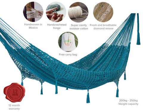 Outdoor undercover cotton Mayan Legacy hammock with hand crocheted tassels Queen Size Bondi - Auzzistore